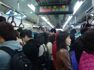 Riding the crowded subway